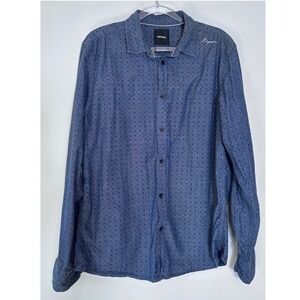 Kaporal Mens‎ Regular Fit Blue Geometric Micro Print Long Sleeve Size Large